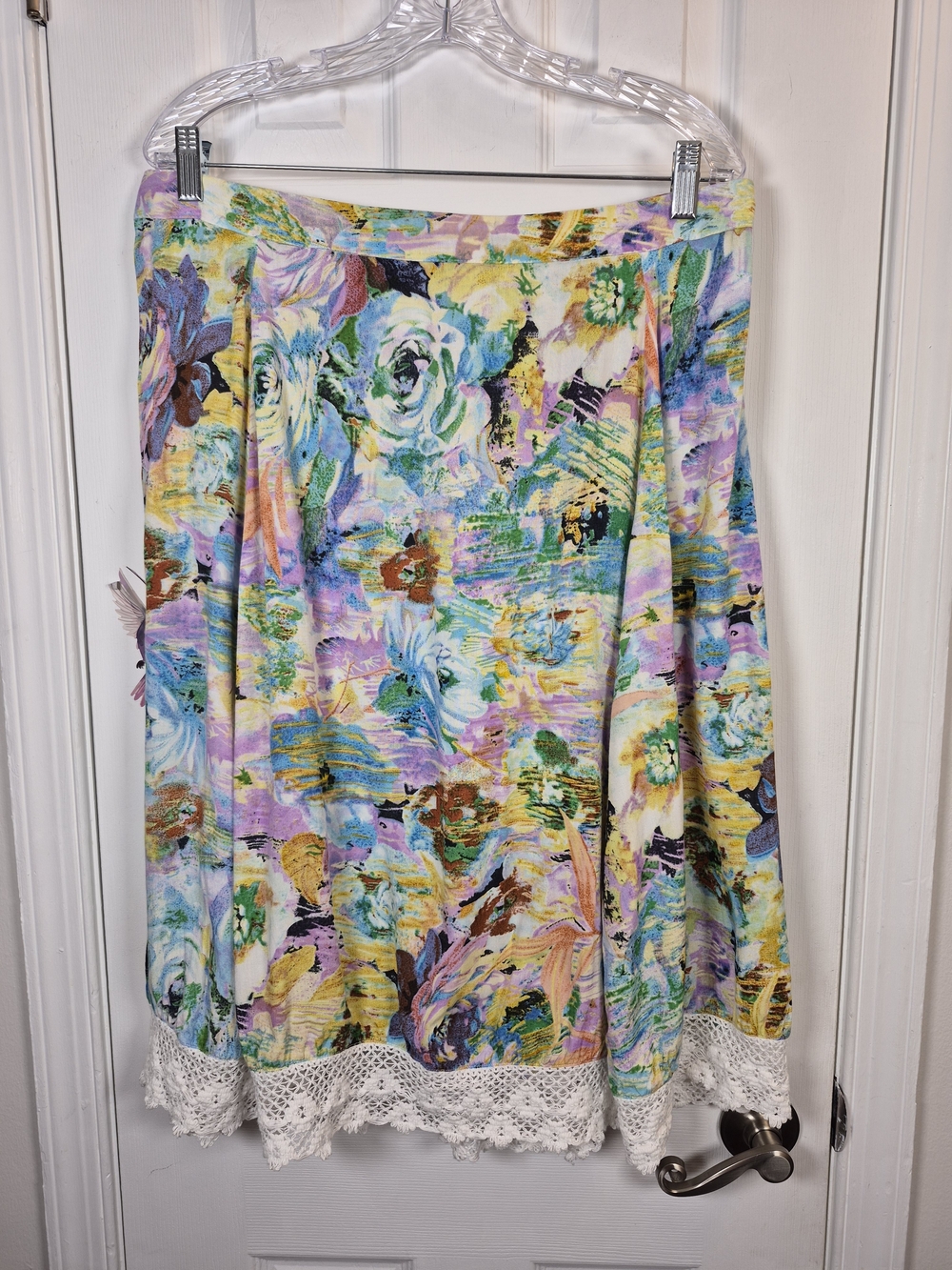 Boca Bay Floral Rayon Midi Skirt with Lace Trim - Summer 2026 Boho Chic L